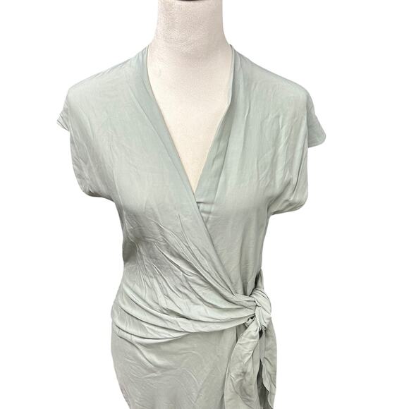 Effortless Chic Sage Maxi Dress r//c‎ Tie Front Minimalist Capsule Size S - Picture 2 of 9